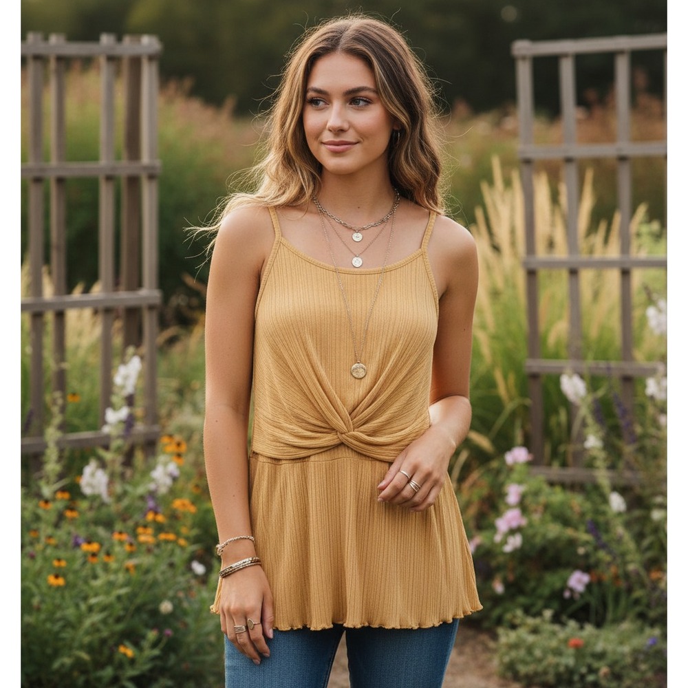 Maurices M‎ Tank Top Orange Twist Draped Boho Earthy Cottage Cozy Fairy Grunge